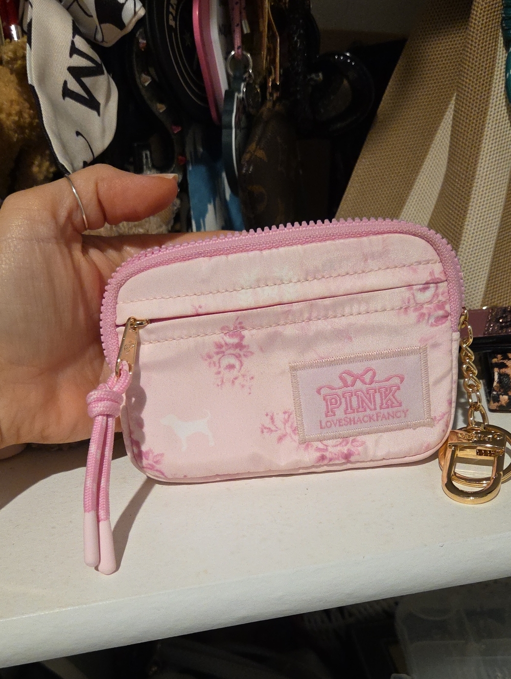 Victoria's Secret PINK Light Pink Floral Zip Card Wallet
